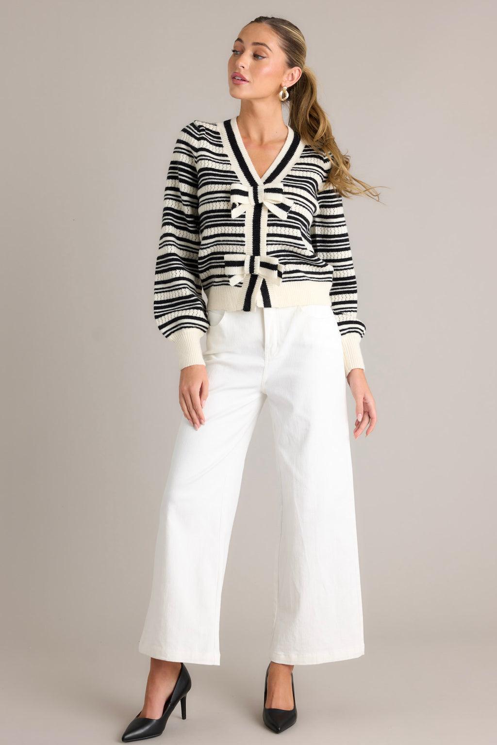 Fond Reflections Ivory Stripe Long Sleeve Sweater Top Product Image