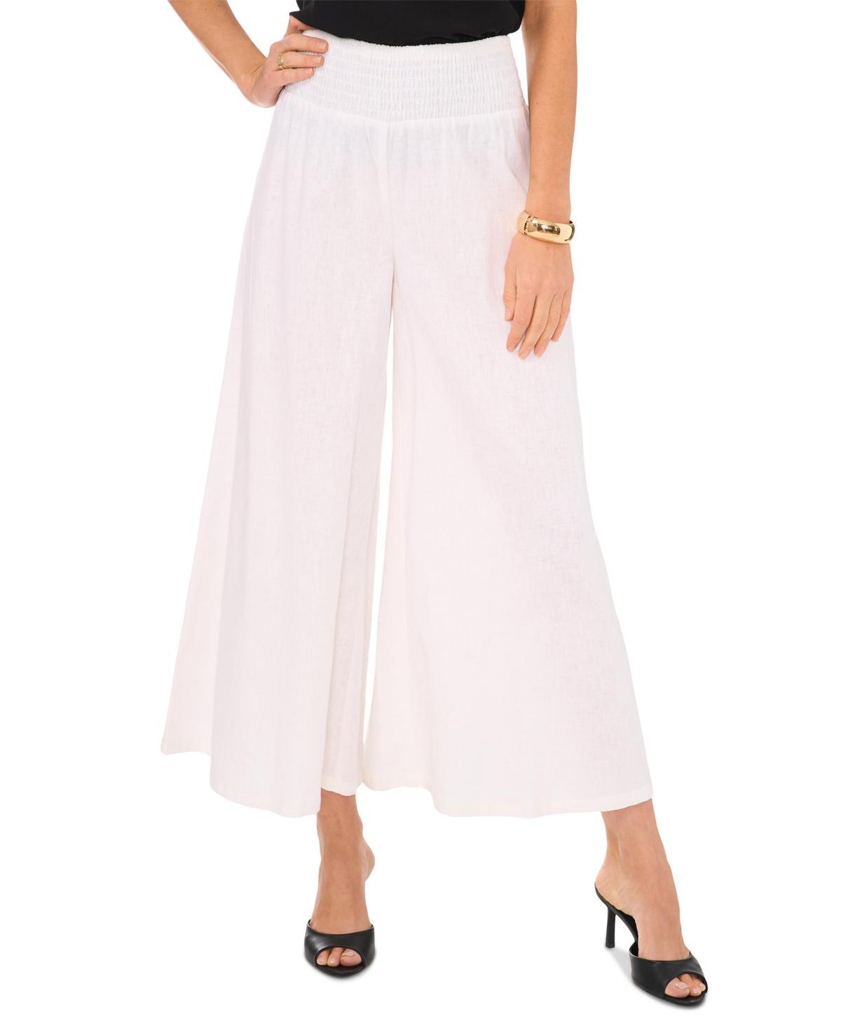 Vince Camuto Womens Linen Blend Smocked Waist Cropped Wide Leg Pants Product Image