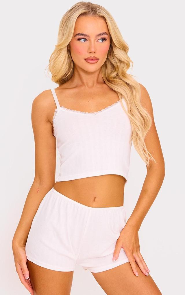 White Pointelle Cami And Short Set Product Image