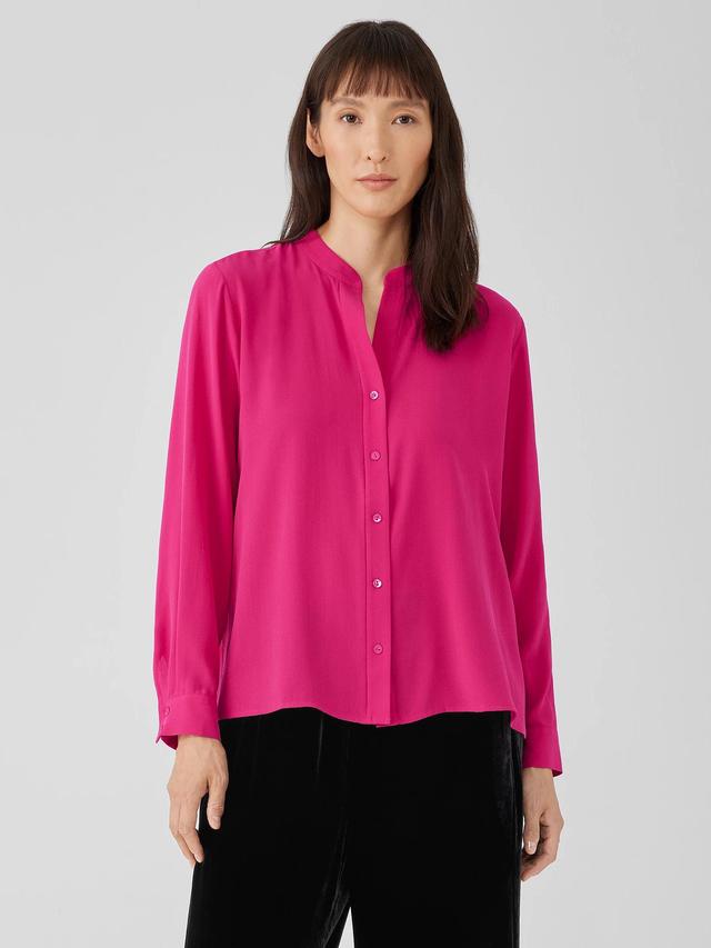 EILEEN FISHER Silk Georgette Crepe Shirred-Back Shirtfemale Product Image