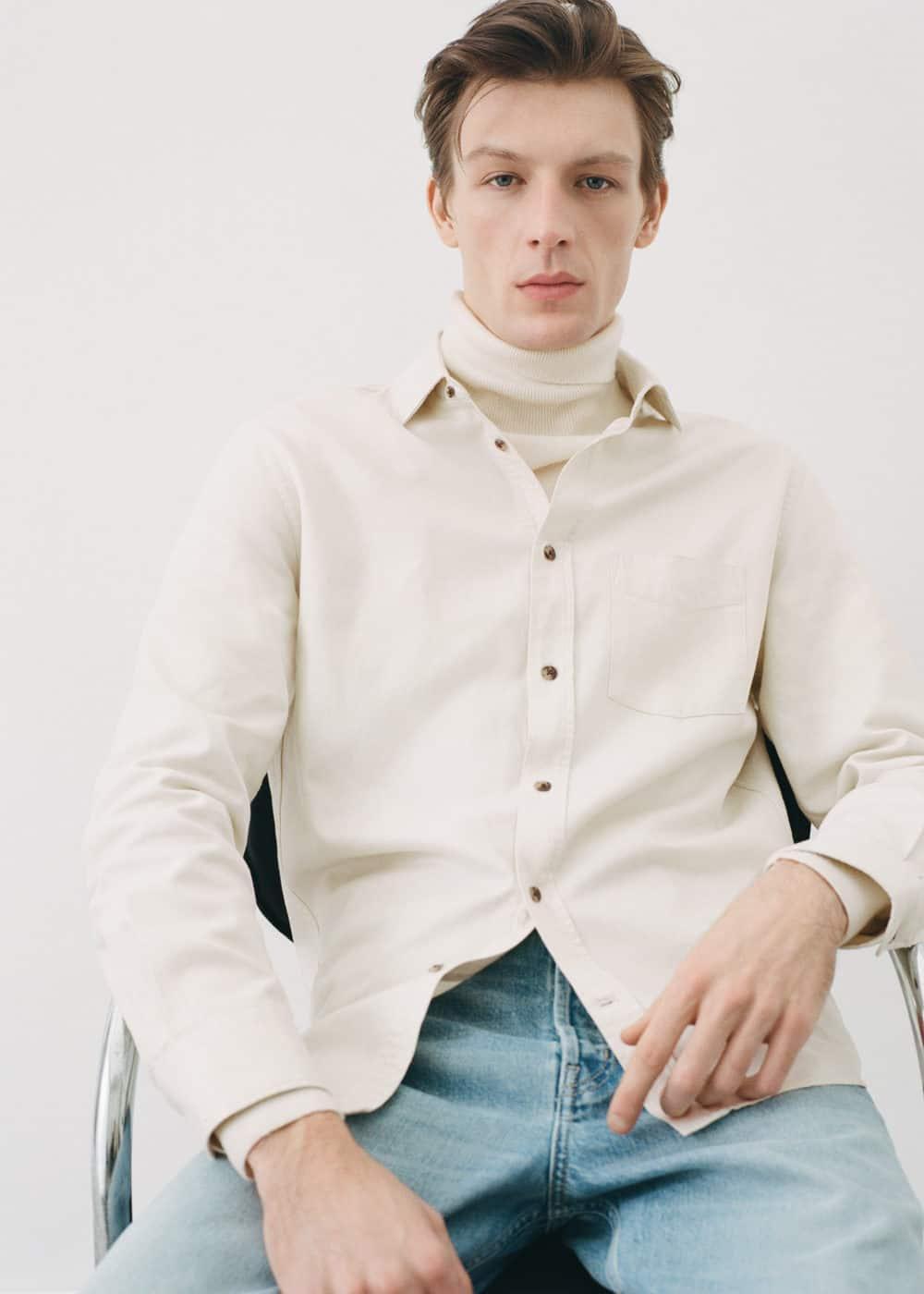 MANGO MAN - Brushed cotton twill shirt sandMen Product Image