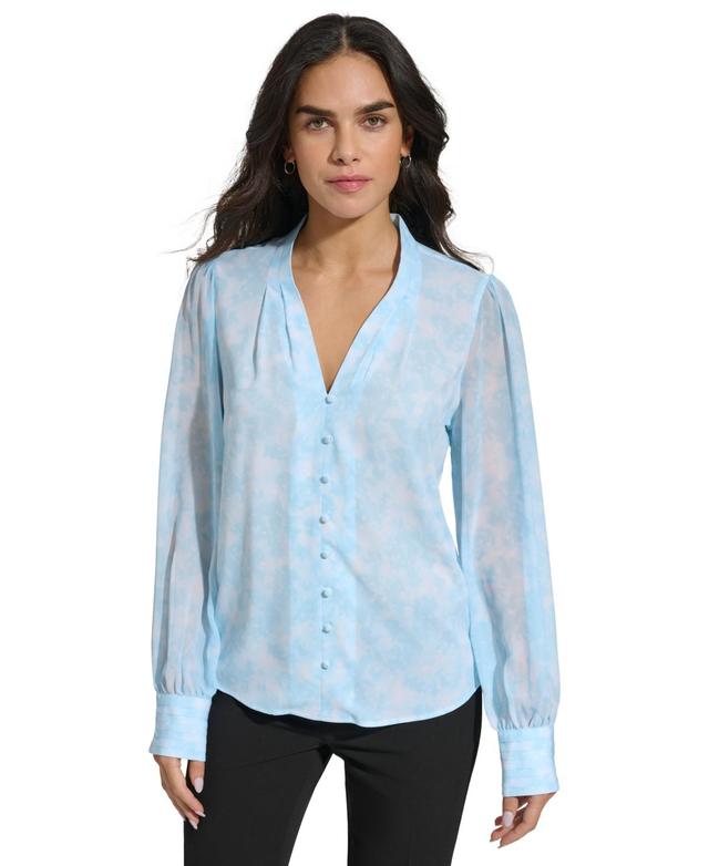 Calvin Klein Womens Printed V-Neck Blouse - Cool Product Image