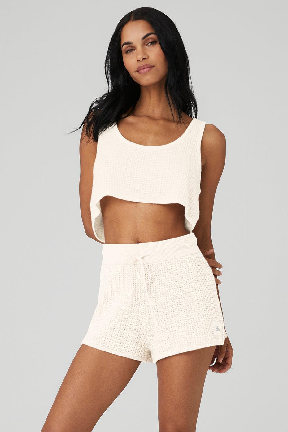 Cashmere Plush Waffle Cropped Tank - Ivory Female Product Image