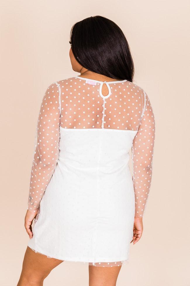 Dress For Revenge White Polka Dot Mesh Long Sleeve Mini Dress FINAL SALE Product Image