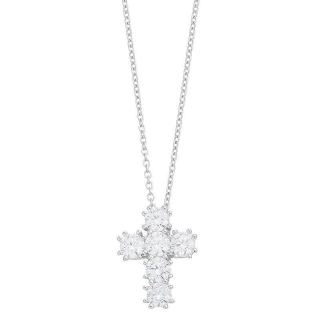 Sterling Silver Cubic Zirconia Cross Pendant Necklace, Womens White Product Image