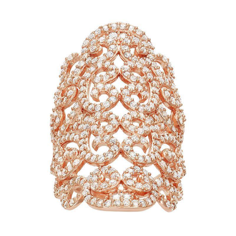 18k Rose Gold Over Silver Lab-Created White Sapphire Filigree Ring, Womens, Pink Tone Product Image