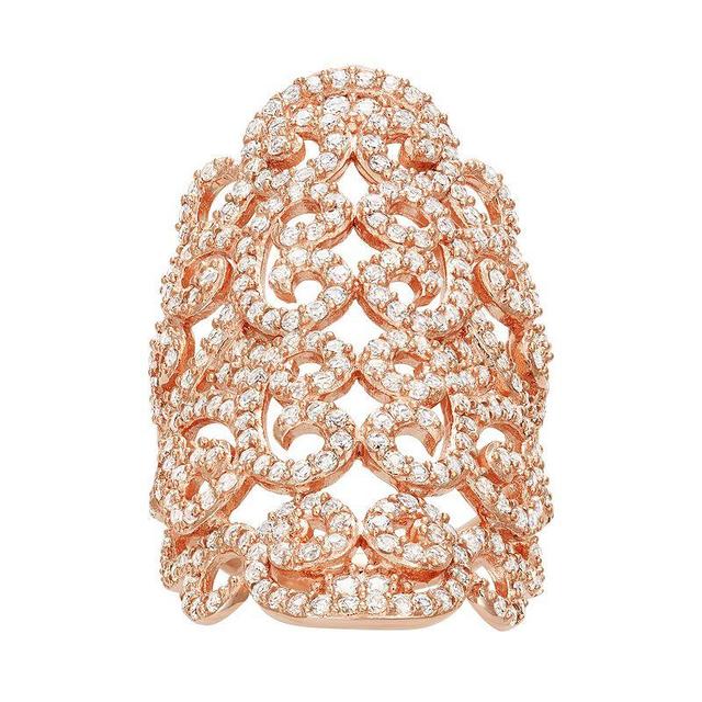 18k Rose Gold Over Silver Lab-Created White Sapphire Filigree Ring, Womens Product Image