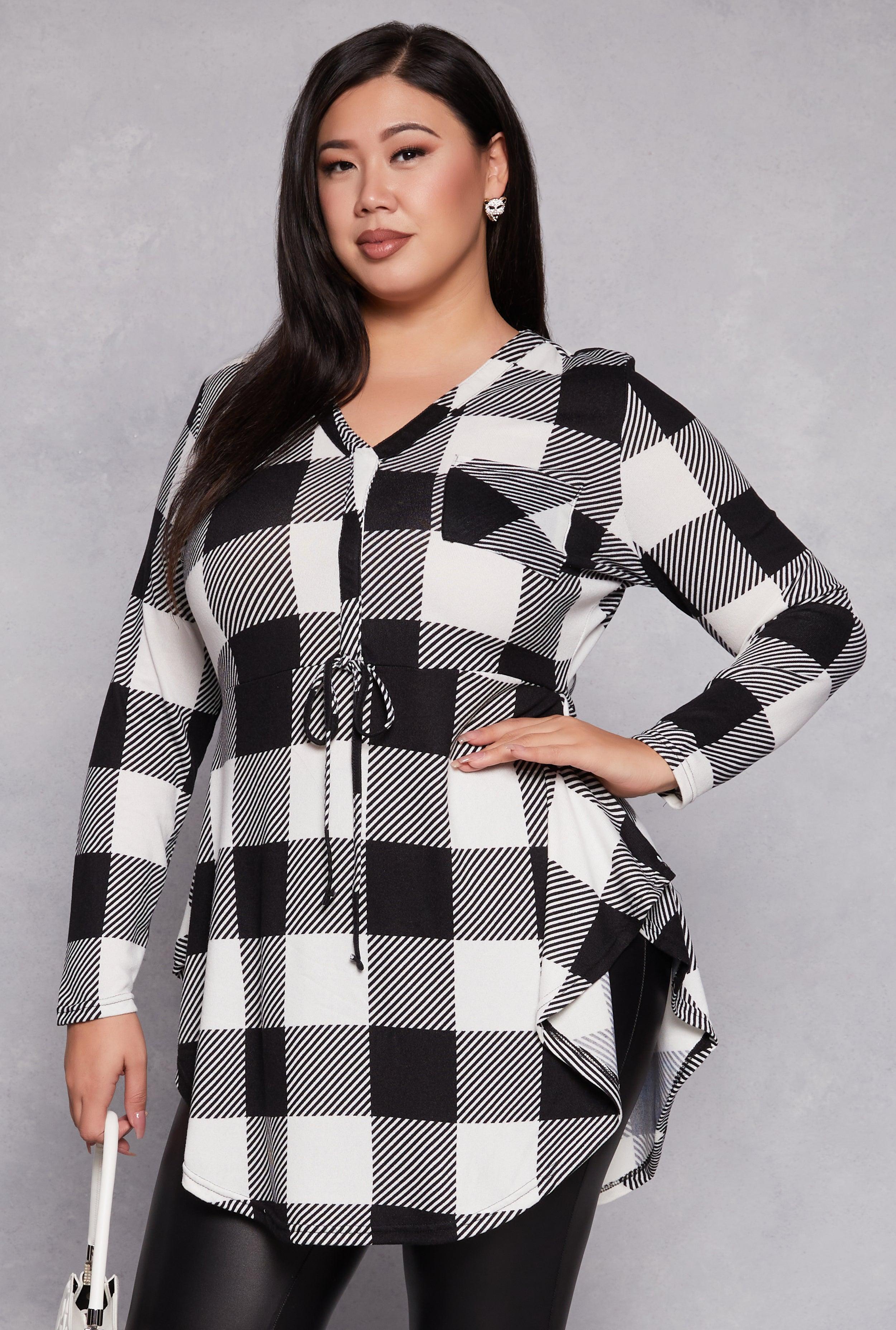 Womens Plus Size Plaid V Neck Tunic Top Product Image