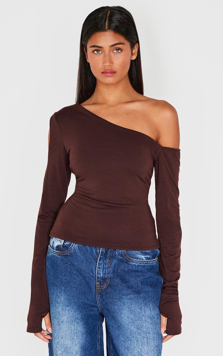 Chocolate Contour Jersey Bardot Long Sleeve Top Product Image