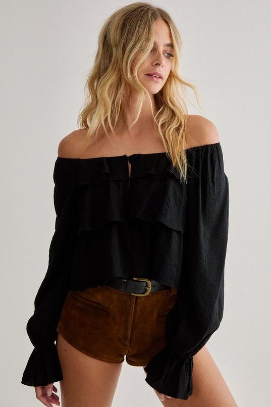 Ruffle Long Sleeve Button Down Top Product Image