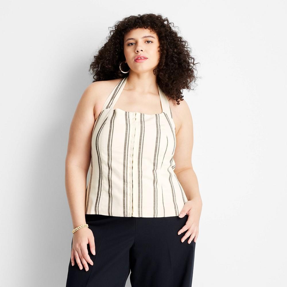 Womens Tie Neck Halter Top - Future Collective with Jenee Naylor Cream Striped 3X Product Image