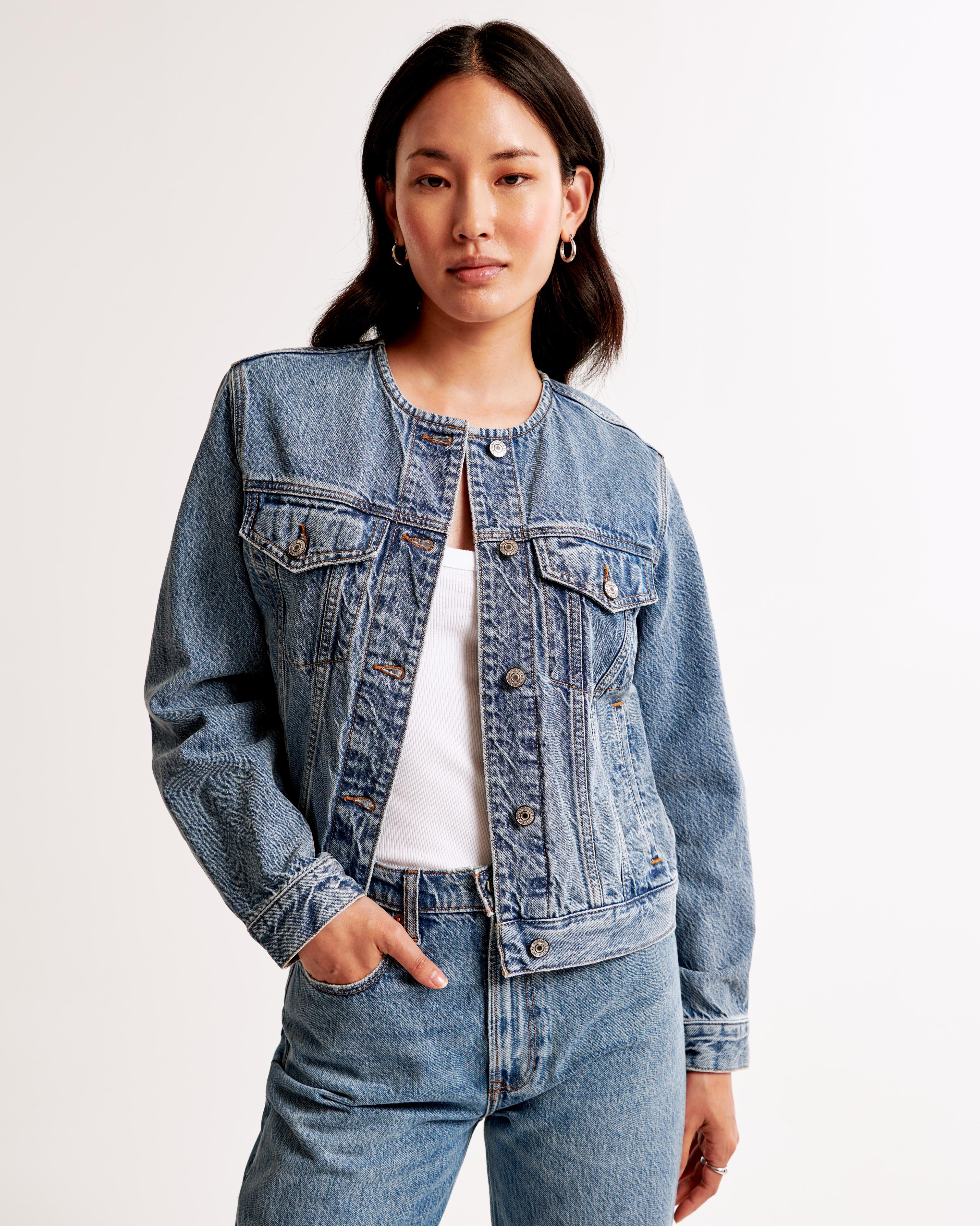 Collarless Denim Jacket Product Image