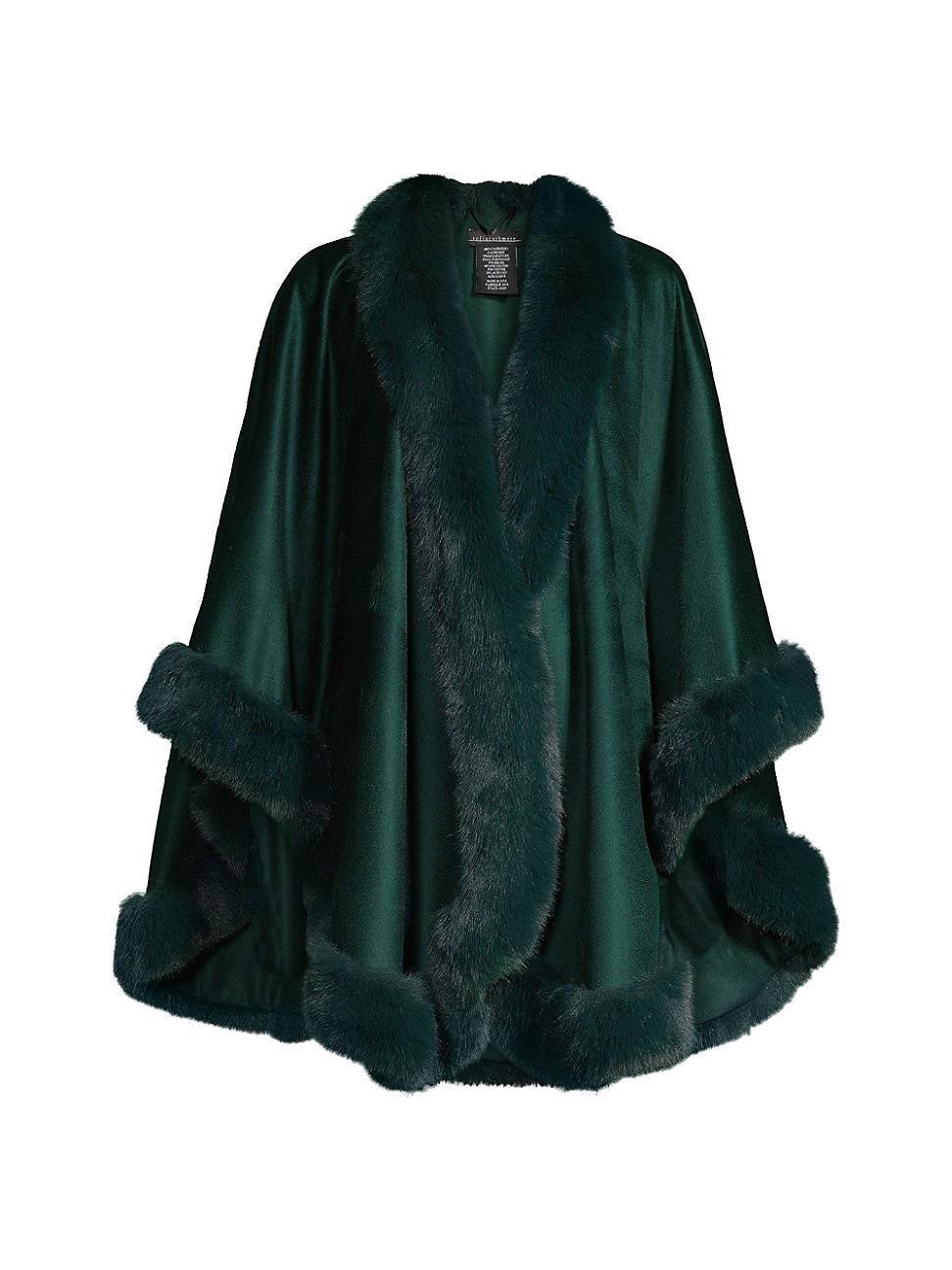 Sofia Cashmere Faux Fur Trim Cashmere Cape Product Image