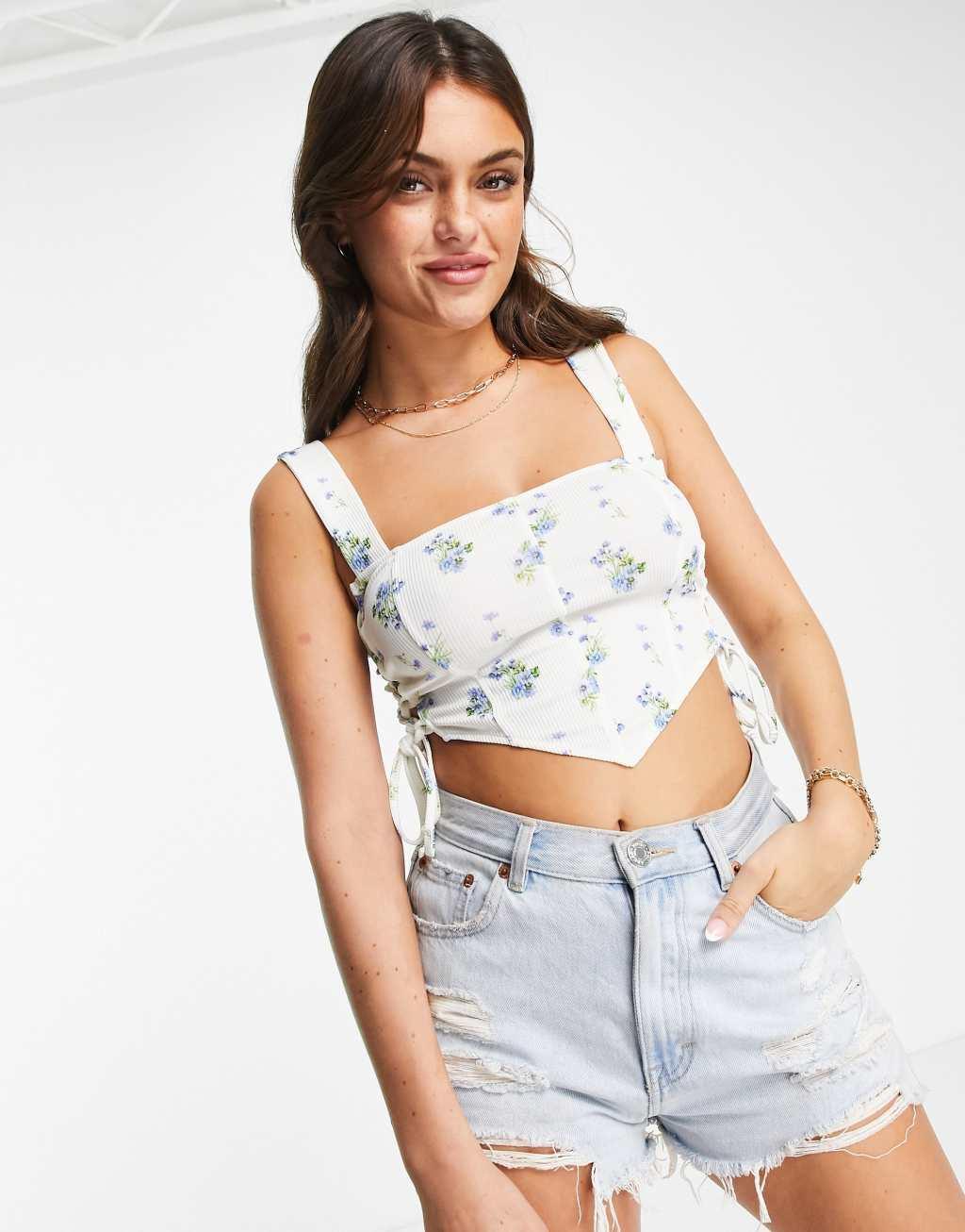 ASOS DESIGN corset detail top with ruched sides Product Image