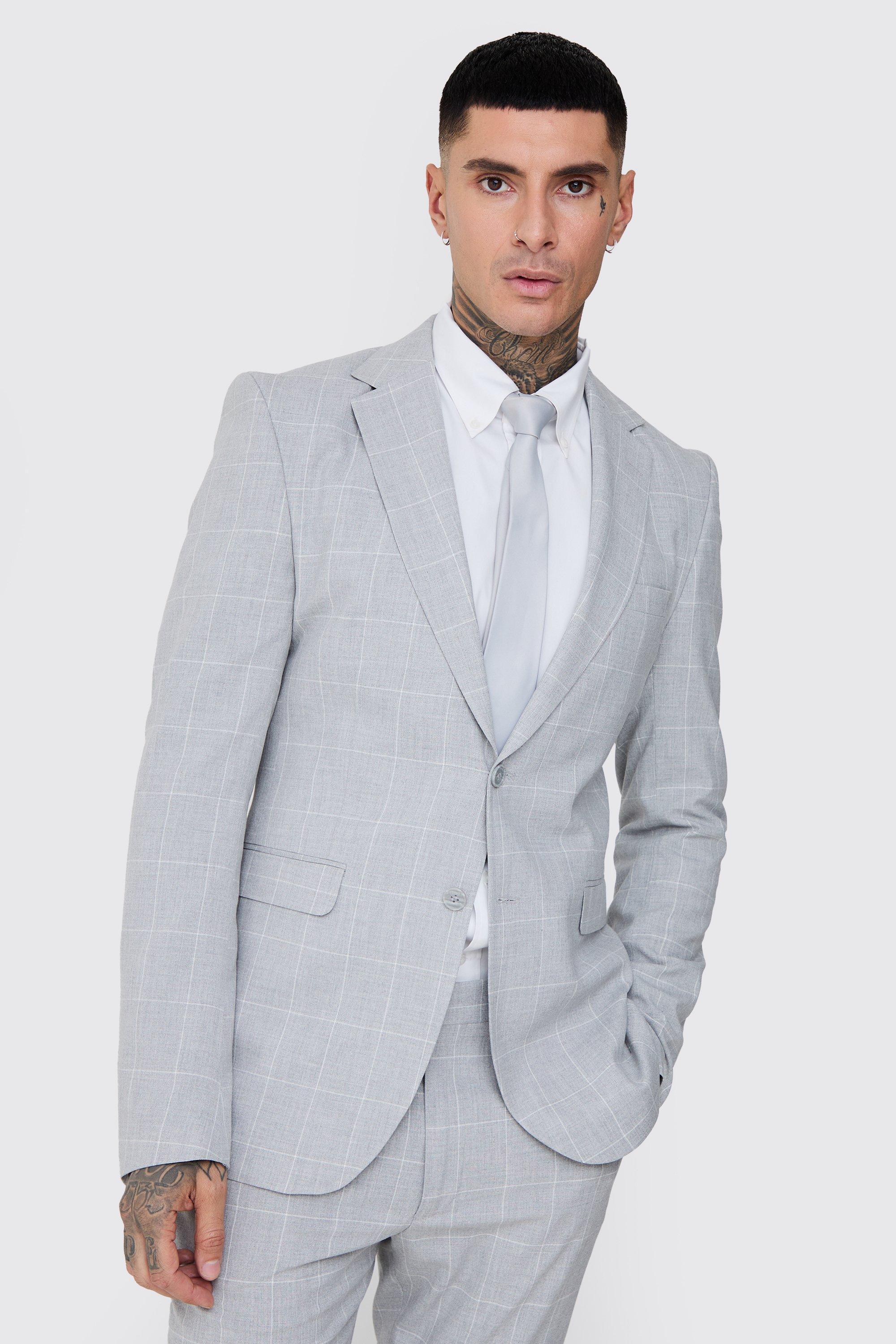 Tall Window Pane Plaid Skinny Fit Blazer | boohooMAN USA Product Image