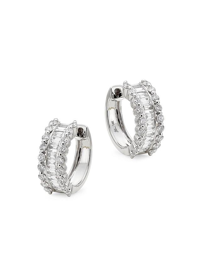 Womens 14K White Gold & 1.16 TCW Diamond Huggie Hoop Earrings - White Gold Product Image