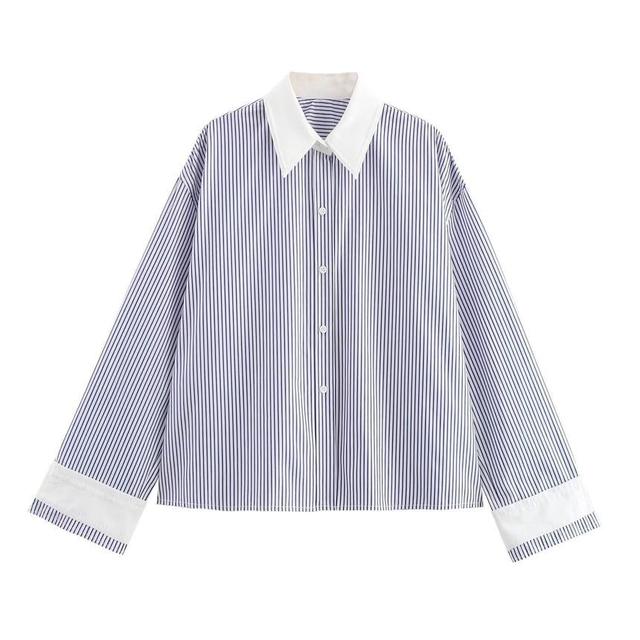 Long-Sleeve Striped Panel Shirt Product Image