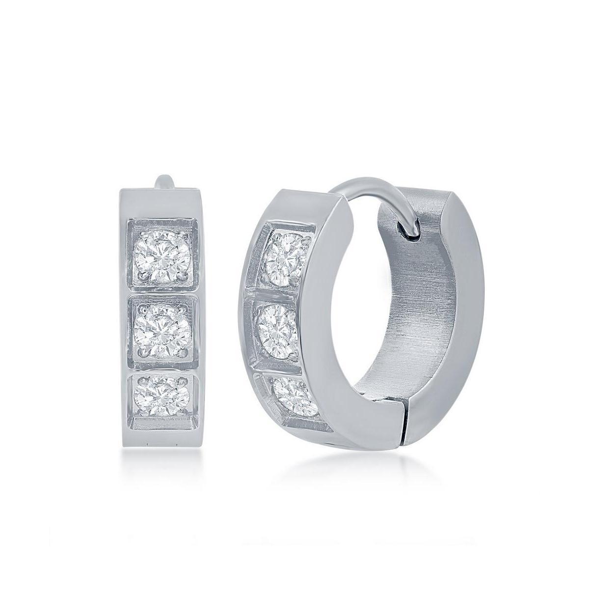 Stainless Steel 13mm Huggie Hoop Cz Earrings Product Image