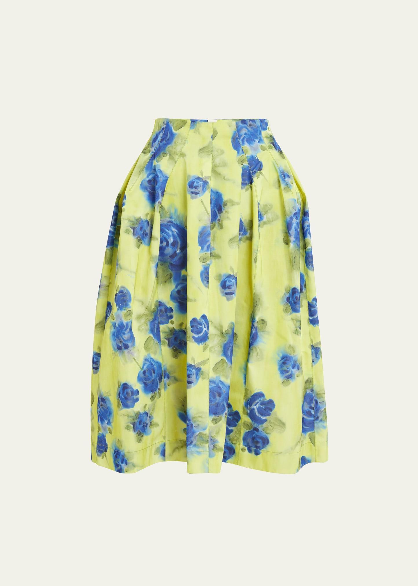 Womens Flared Floral Cotton Midi-Skirt Product Image