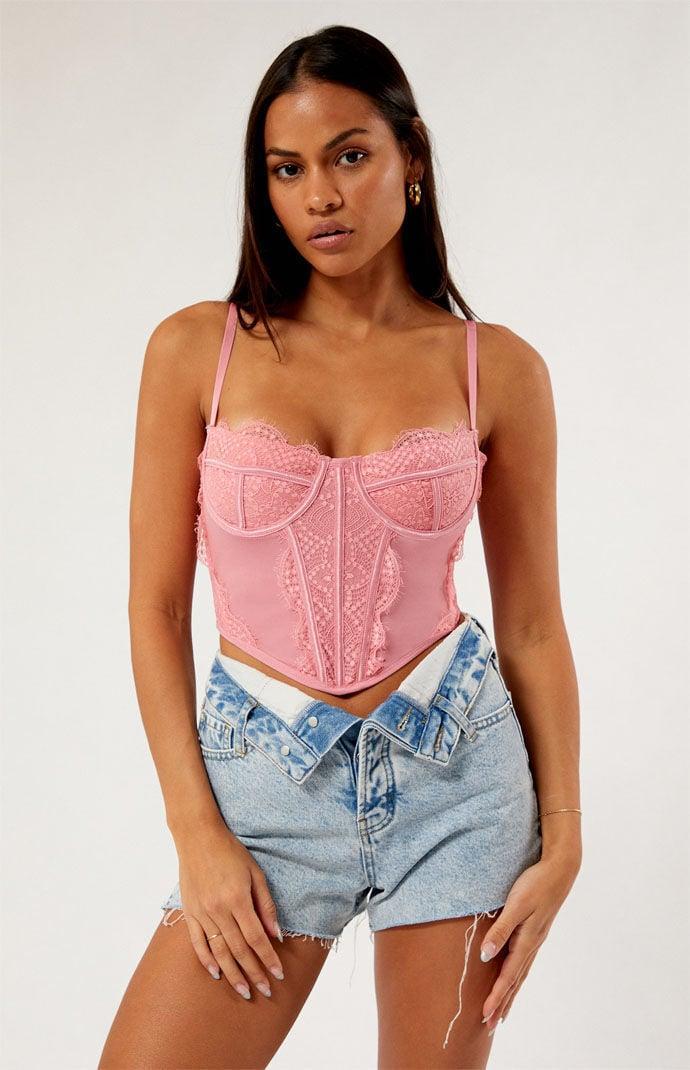 Women's Lace Trim Mesh Corset Top Product Image