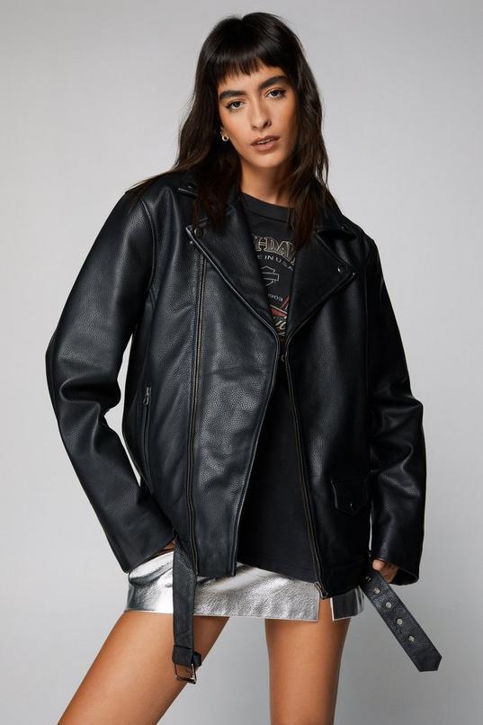 Real Leather Boyfriend Biker Jacket Product Image