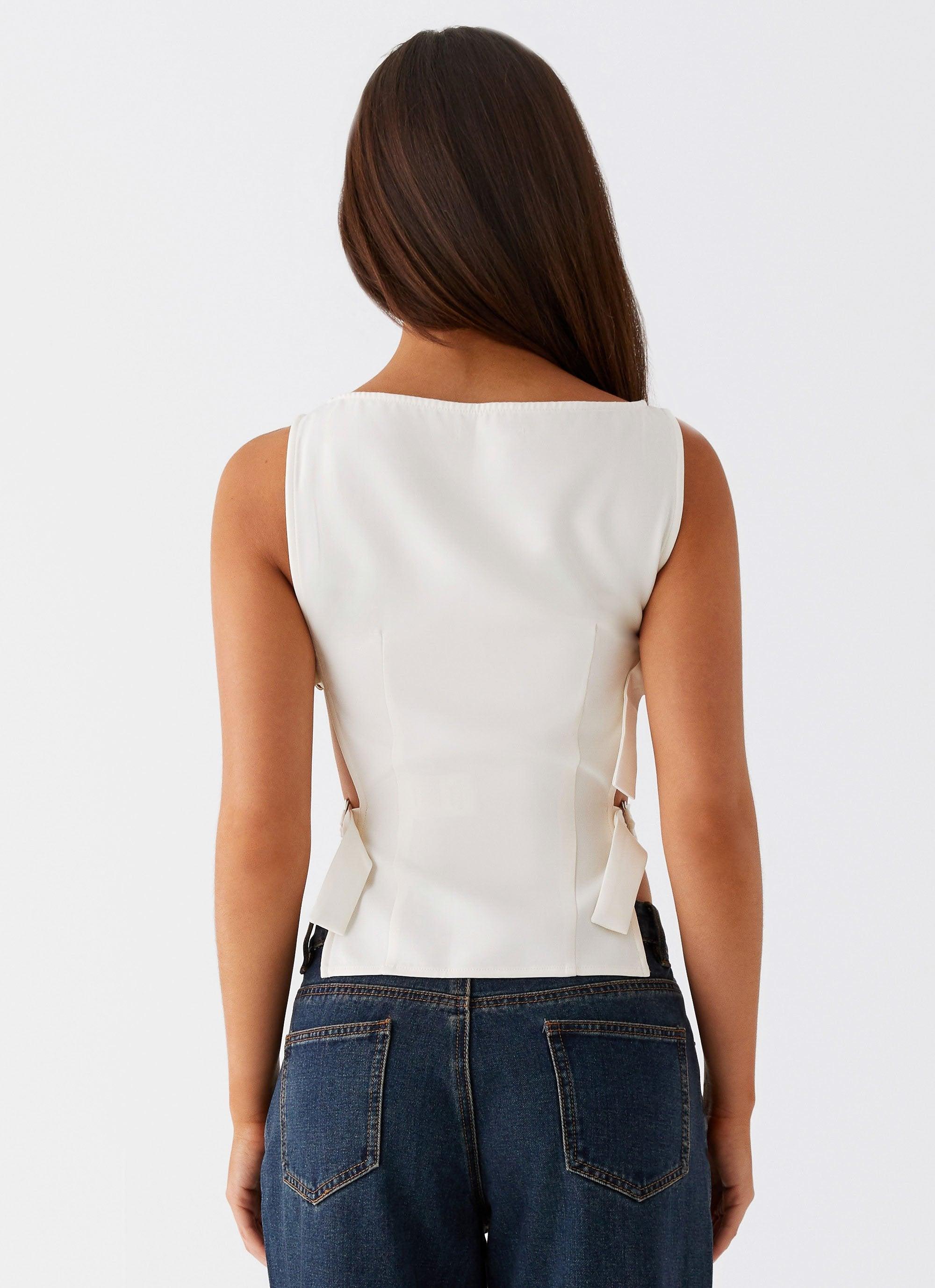 Cherish You Buckle Top - White Product Image