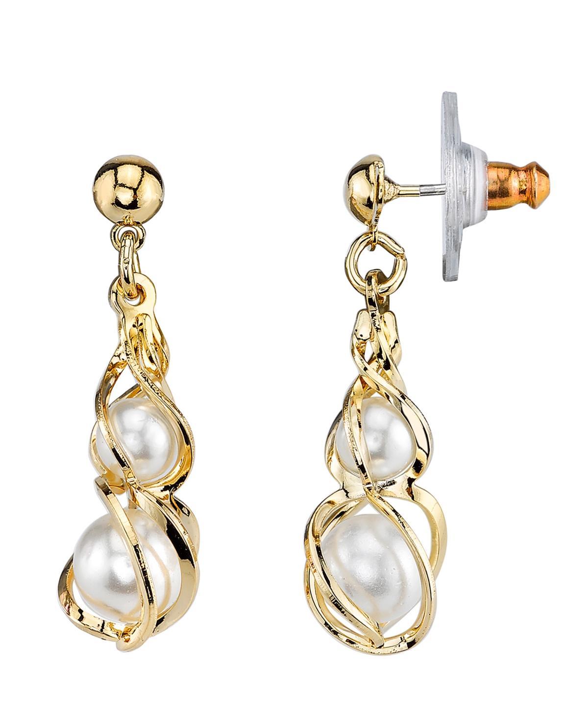 1928 Simulated Pearl Twist Drop Earrings, Womens, White Product Image