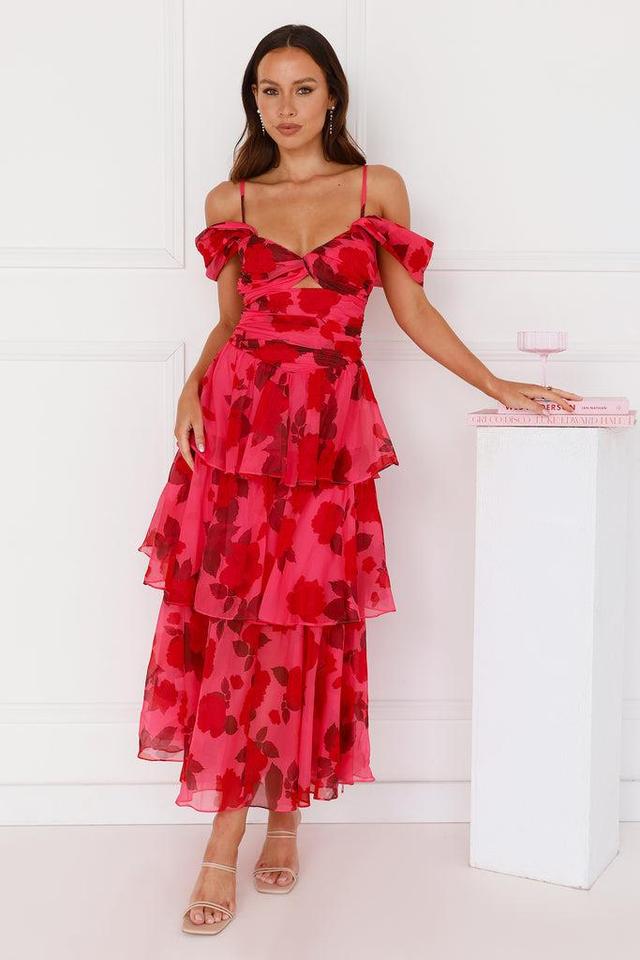 Whimsical Wonders Off Shoulder Midi Dress Pink Product Image