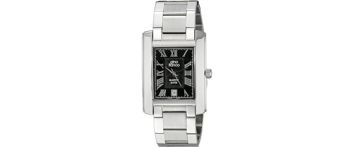 Gino Franco Mens Rectangular Stainless Steel Bracelet Watch Product Image