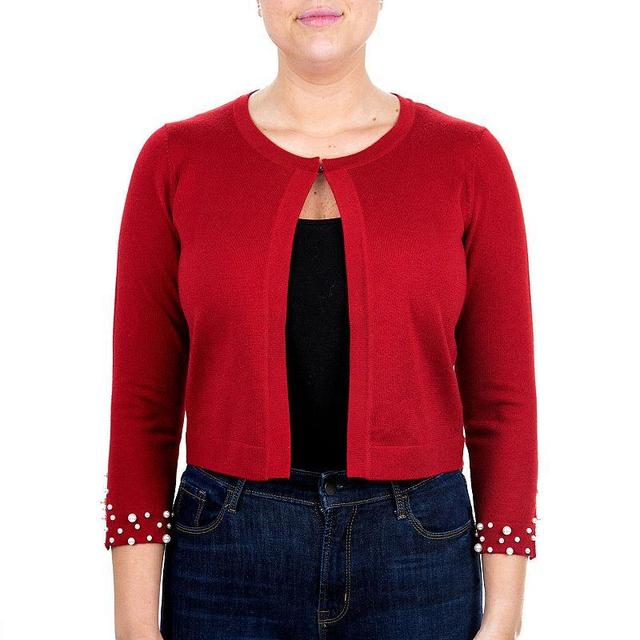 Womens Nina Leonard Simulated-Pearl Trim Bolero Red Product Image