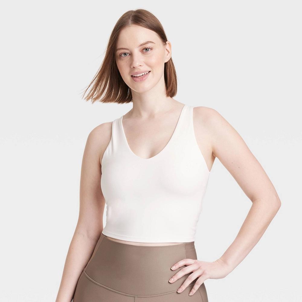 Women's Flex Light Support V-Neck Cropped Sports Bra - All In Motion™ Cream XS Product Image