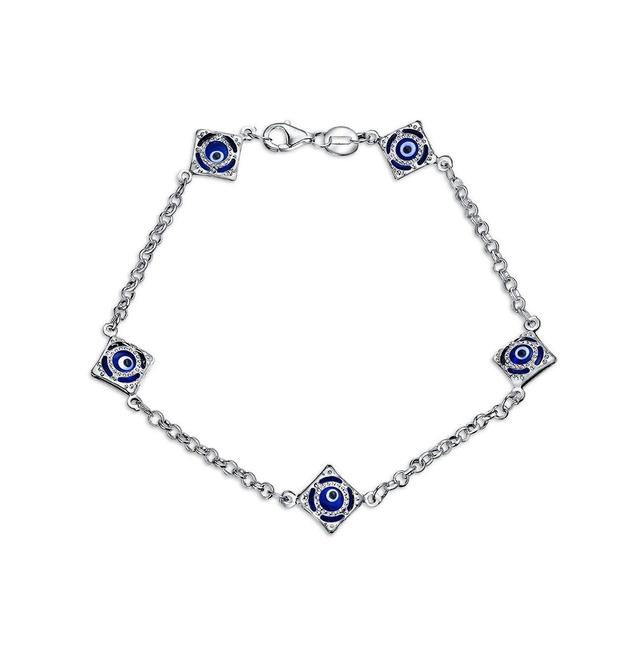 Bling Jewelry Turkish Navy Spiritual Protection Amulet Evil Eye Blue Evil Eye Charm Link Bracelet For Women Sterling Silver 7.5 Inch Product Image