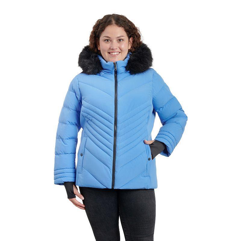 Plus Size London Fog Faux-Fur Hood Active Puffer Jacket, Womens Light Blue Product Image