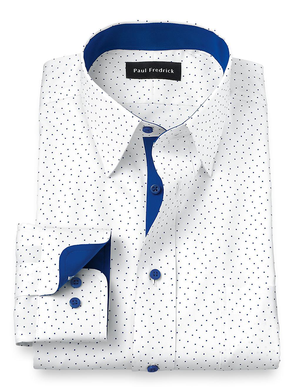 Non-Iron Cotton Dot Dress Shirt With Contrast Trim - Cobalt Product Image