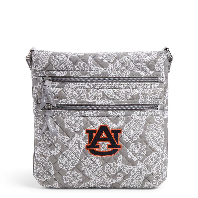 Vera Bradley Collegiate Triple Zip Hipster Crossbody Bag Women in Gray/White Bandana with Auburn University Logo Product Image