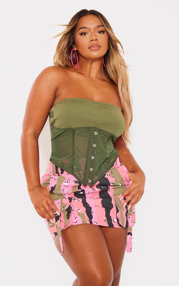 Shape Olive Hook And Eye Bandage Detail Bandeau Crop Top Product Image