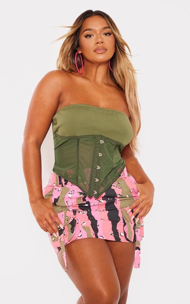 Shape Olive Hook And Eye Bandage Detail Bandeau Crop Top Product Image