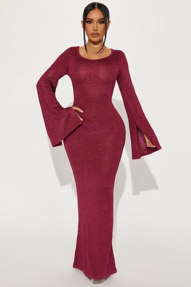 Cherri Sequin Sweater Maxi Dress - Wine Product Image