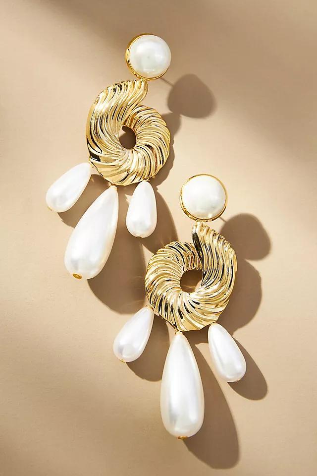 Twisted Metal Pearl Drop Earrings Product Image