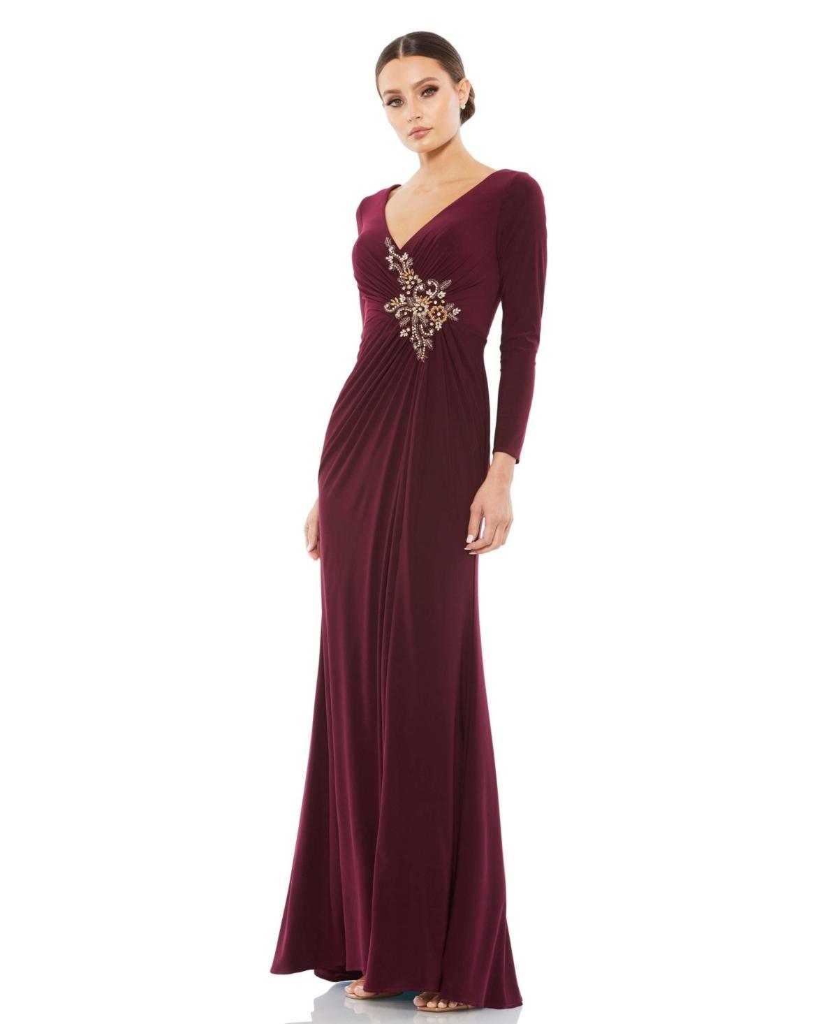 Mac Duggal Embellished Long Sleeve Jersey Gown Product Image