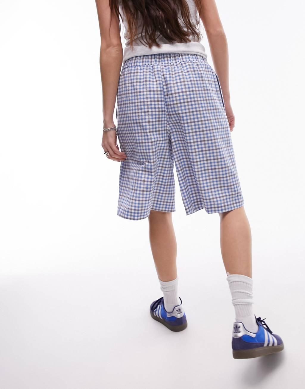 Topshop check awkward length short in blue Product Image