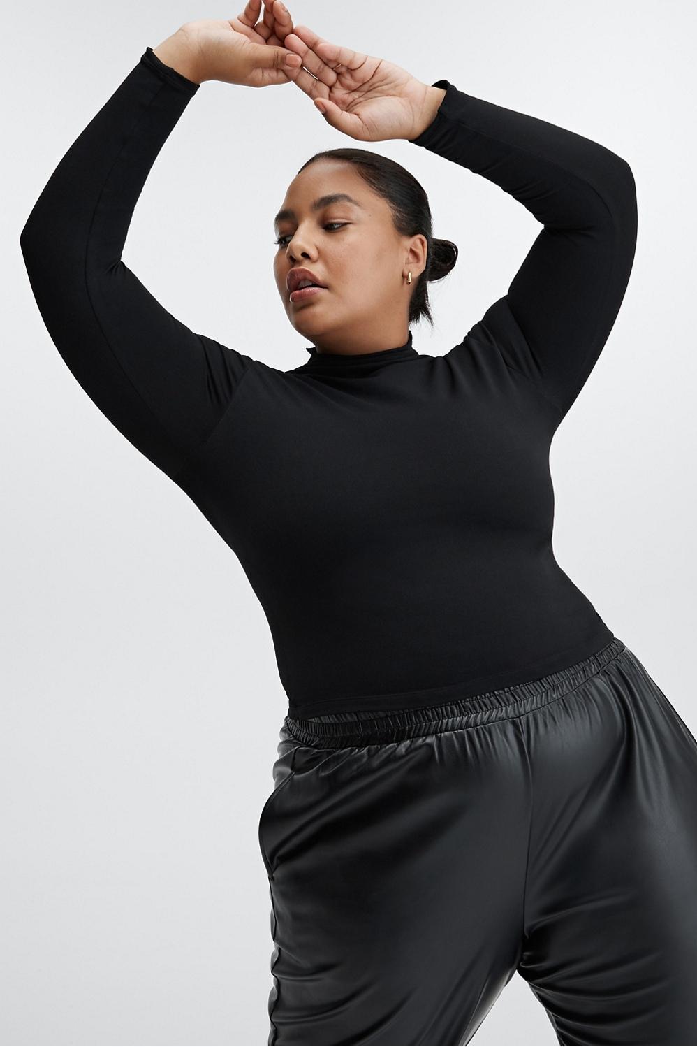 Fabletics SculptKnit Lite Mock Neck Long-Sleeve Top Womens black plus Size 3X Product Image