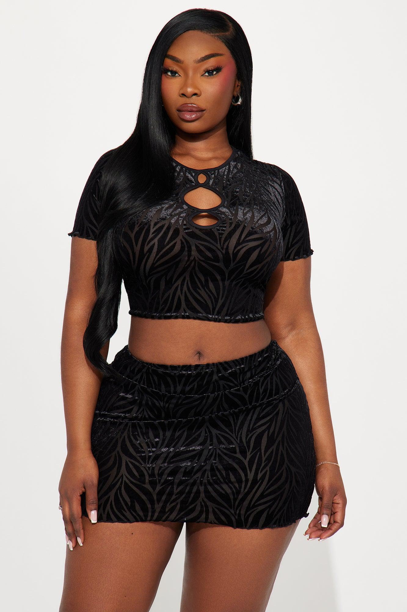 Why Bother Velvet Burnout Skirt Set - Black Product Image