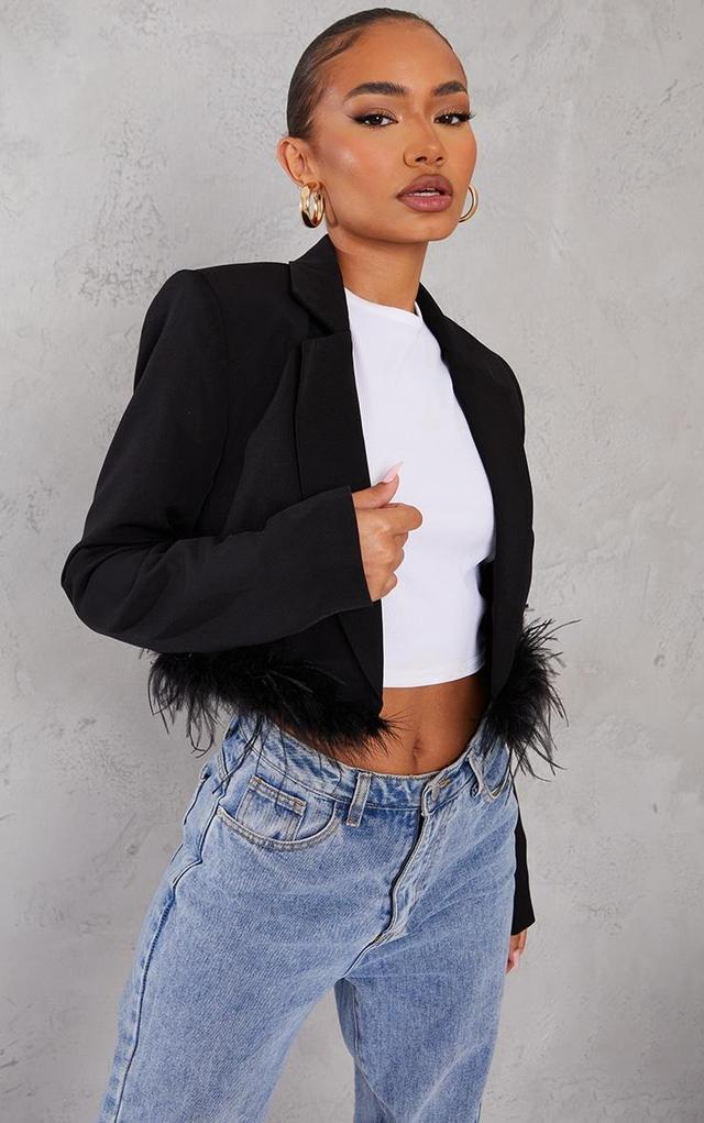 Petite Black Feather Edge Cropped Blazer Product Image