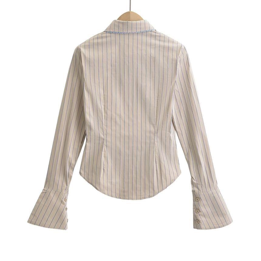 Long Sleeve Collared Striped Shirt with Necktie Product Image