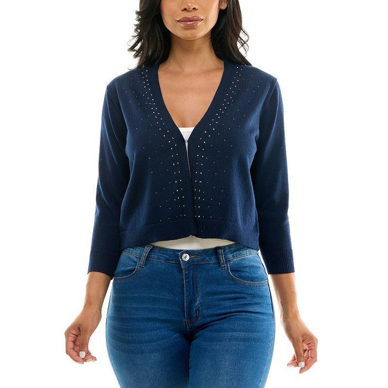 Womens Nina Leonard Knit Bolero Jacket with Rhinestone Accents Product Image