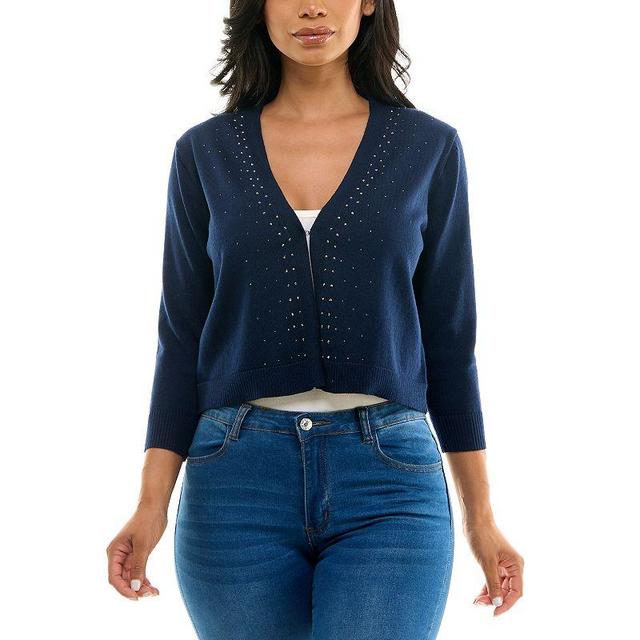 Womens Nina Leonard Knit Bolero Jacket with Rhinestone Accents Blue Product Image