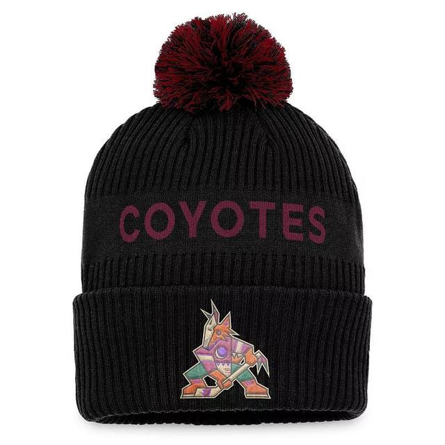 Mens Fanatics Branded Black/Garnet Arizona Coyotes 2022 NHL Draft Authentic Pro Cuffed Knit Hat with Pom Product Image