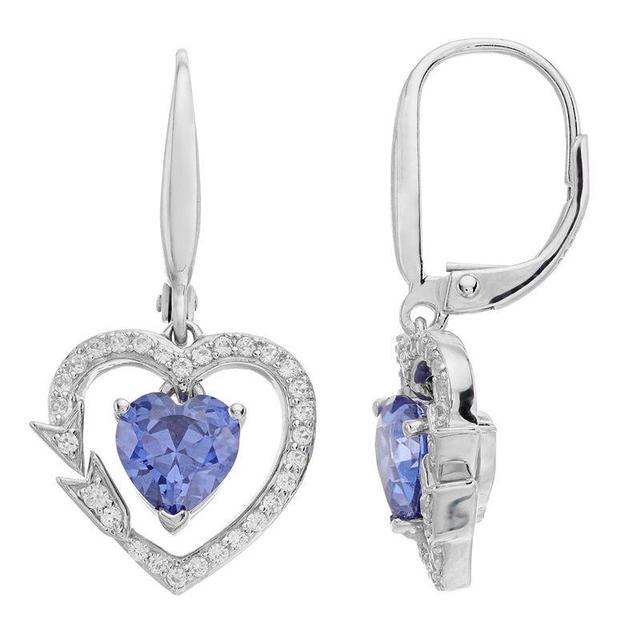 Sterling Silver Simulated Tanzanite & Lab-Created White Sapphire Arrow Heart Earrings, Womens Product Image