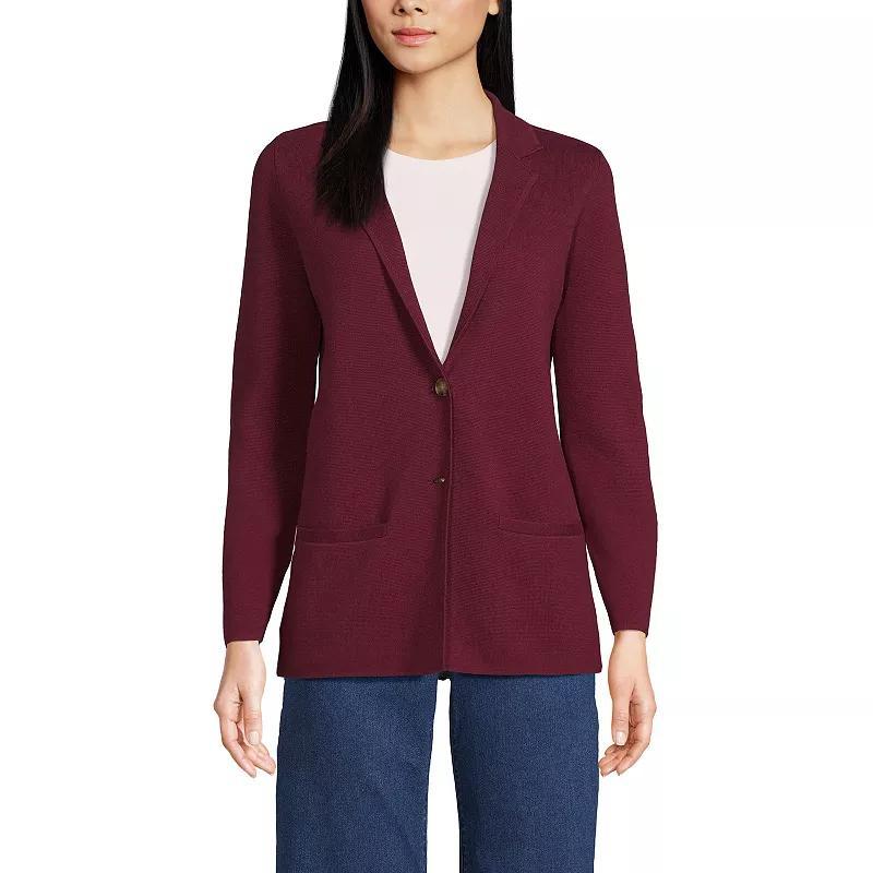 Petite Lands End Button-Front Sweater Blazer, Womens Rich Red Product Image